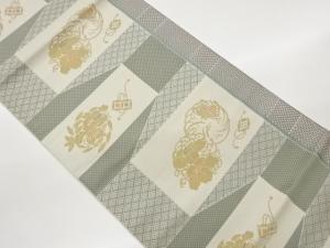 本場筑前博多横段に花輪・蝶模様織出し名古屋帯